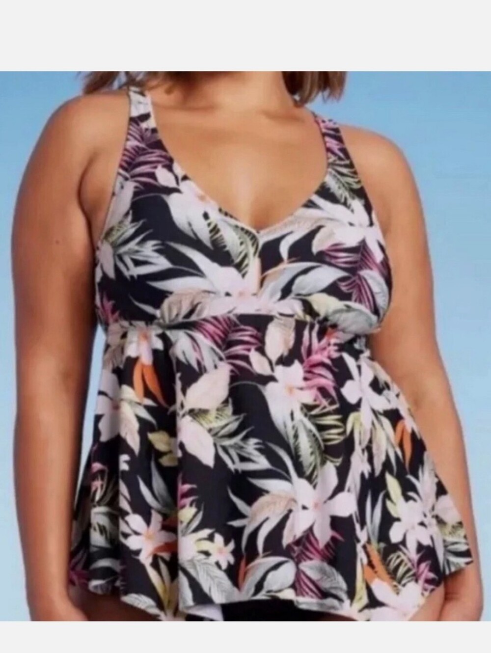 Floral Black Swim Tank Top Size: 2x - Picture 4 of 9